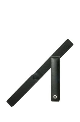 Leather pen pouch with hardware detail, Black