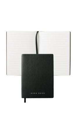 BOSS - Black A6 notepad in faux leather 