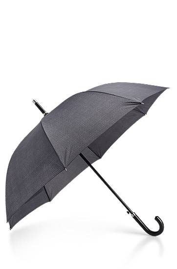 Hugo Boss Grey Patterned Umbrella With Faux-leather Hook Handle In Dark Grey