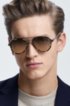 Brown horn aviator sunglasses in acetate and beta-titanium, Patterned