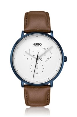 watch with textured leather strap