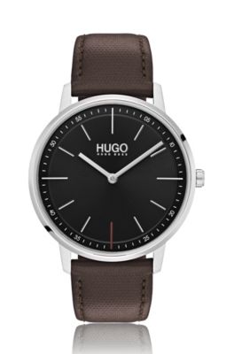 mens hugo boss leather strap watch