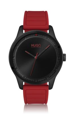 Stainless-steel watch with red silicone 