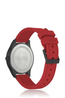 Stainless-steel watch with red silicone 