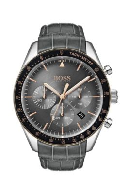 hugo boss chronograph leather strap watch