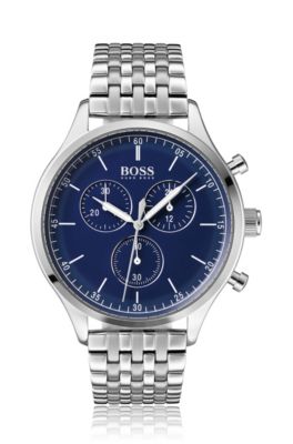 stainless-steel with blue enamel dial