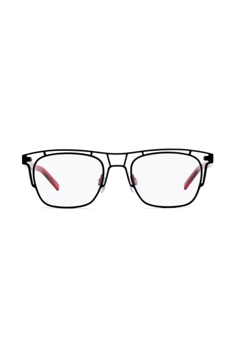 Black metal frame optical glasses with contrast temples, Black