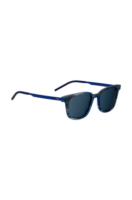 Blue-horn acetate sunglasses with ultra-thin blue temples, Dark Blue