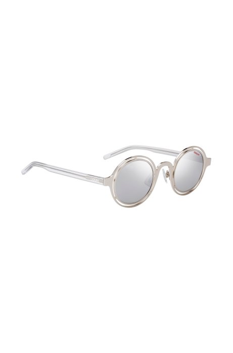 Round sunglasses in palladium steel with transparent temples, Silver