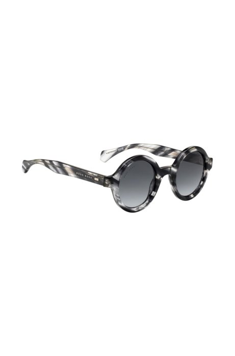 Round sunglasses in Havana-effect acetate, Patterned