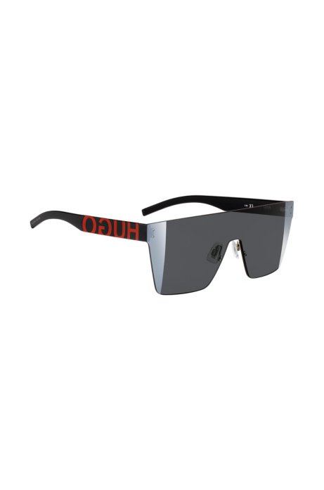 Visor-style sunglasses with statement logos, Black