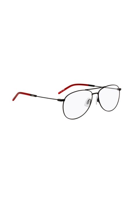 Double-bridge optical glasses with red-acetate end tips, Black
