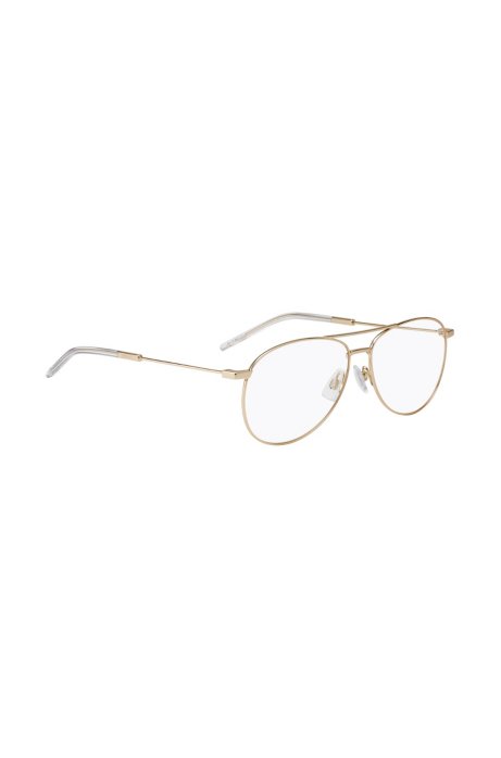 Double-bridge optical glasses in metal with acetate end tips, Gold