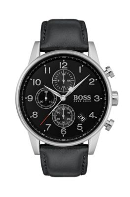 boss watch black leather