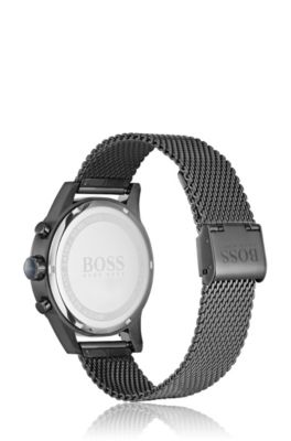 hugo boss mens jet silver mesh chronograph watch