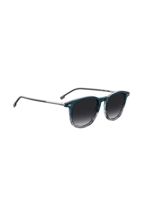 Sunglasses in blue-horn acetate with tubular metal temples, Dark Blue