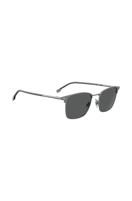 Vintage-inspired sunglasses in matte steel with tubular temples, Dark Grey