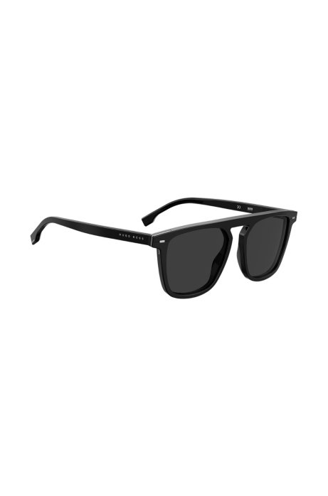 Flat-top sunglasses in black acetate with hardware inserts, Black