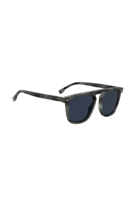 Sunglasses in grey-horn acetate with hardware inserts, Dark Grey