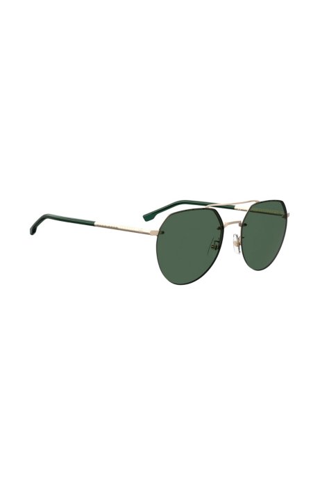 Double-bridge gold-tone sunglasses with tubular temples, Gold