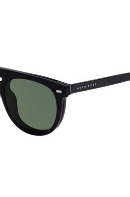 Clip-on sun lenses in round black acetate