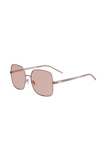 Chromatische Sonnenbrille aus Stahl mit grünen Gläsern, Pink