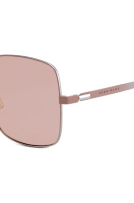 Chromatically shaded sunglasses in steel with green lenses, Pink