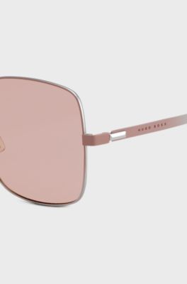 Chromatically shaded sunglasses in steel with green lenses, Pink