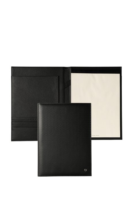 A4 folder in monogram-embossed black faux leather, Black