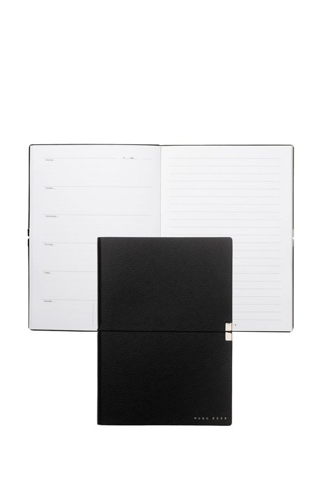 A5 notepad with black textured faux-leather cover, Black