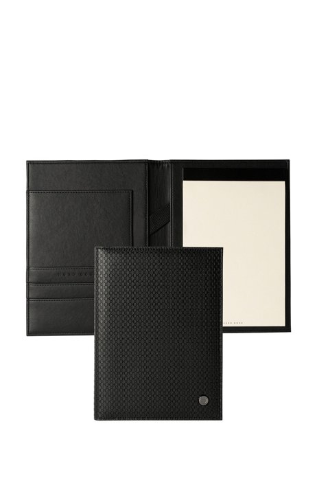 A5 folder in monogram-print black faux leather, Black