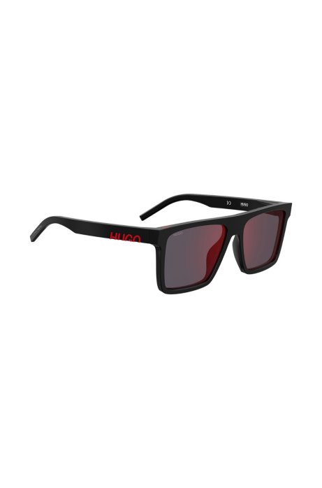 Black-acetate sunglasses with cut logo, Black