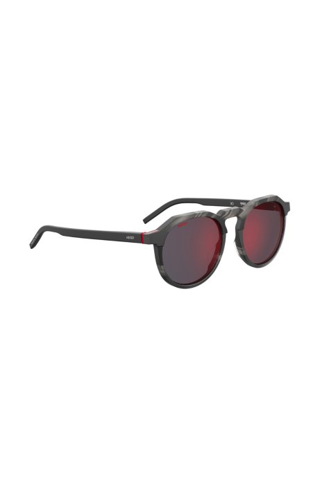 Sunglasses in grey-horn acetate with mirrored lenses, Dark Grey