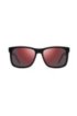 Black sunglasses with mirrored red lenses and cropped logo, Black