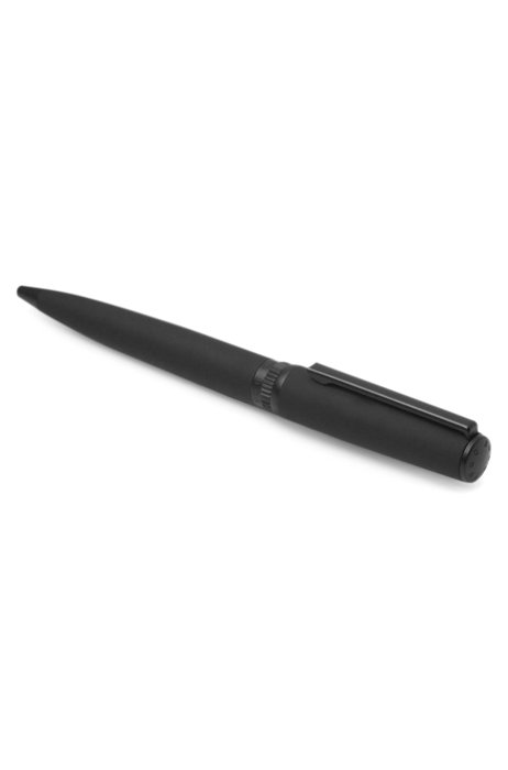 Ballpoint pen in matte-black lacquer with logo ring, Black