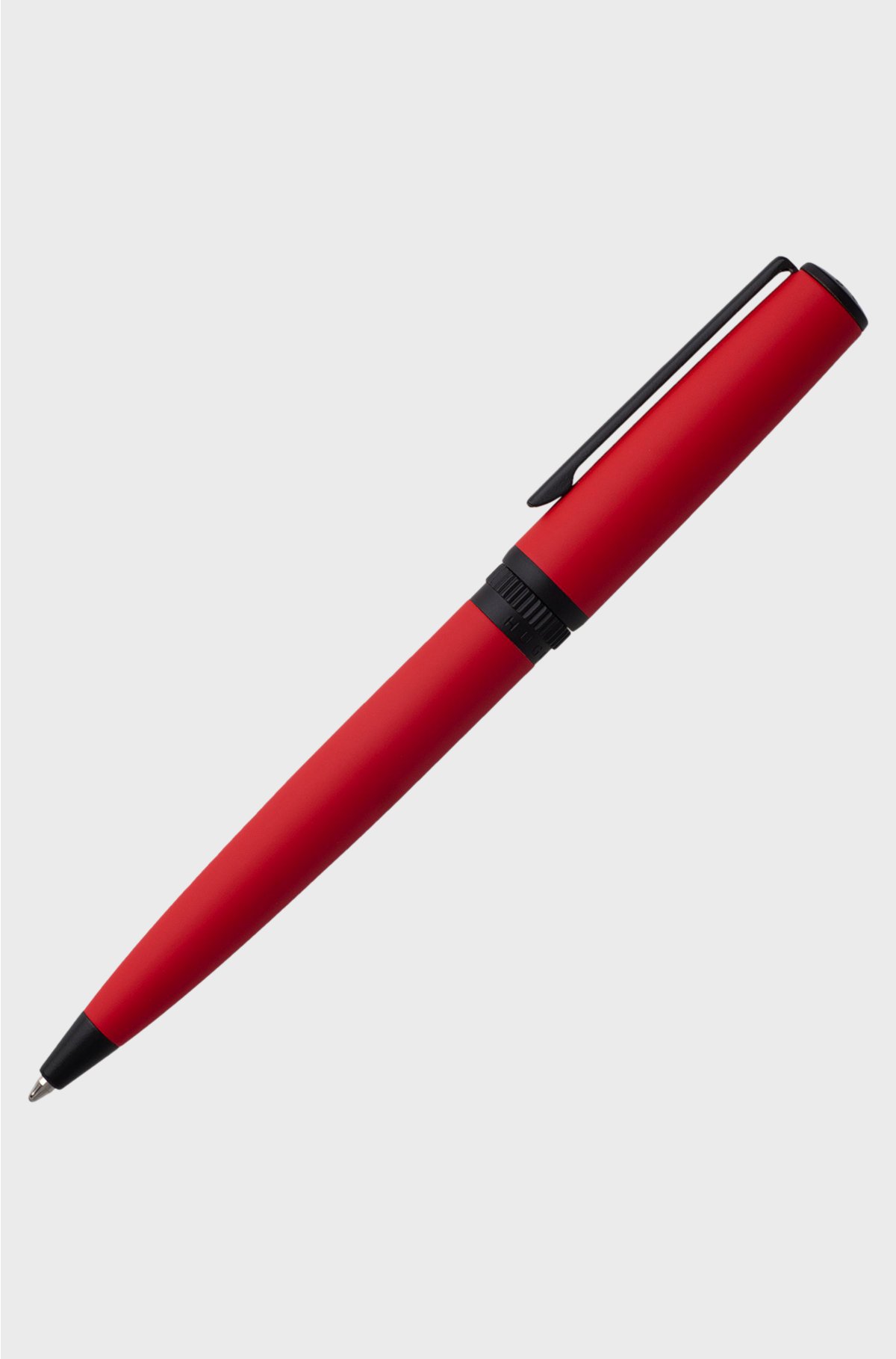 Ballpoint pen with red rubberised finish and logo ring, Red