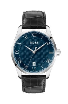 hugo boss blue leather watch