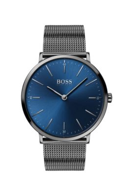 BOSS - Grey-plated watch with mesh 