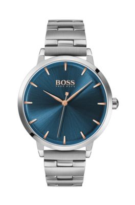 hugo boss silver watch blue face