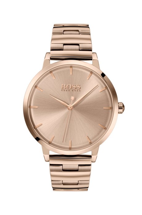 Carnation-gold-plated watch with link bracelet, Gold