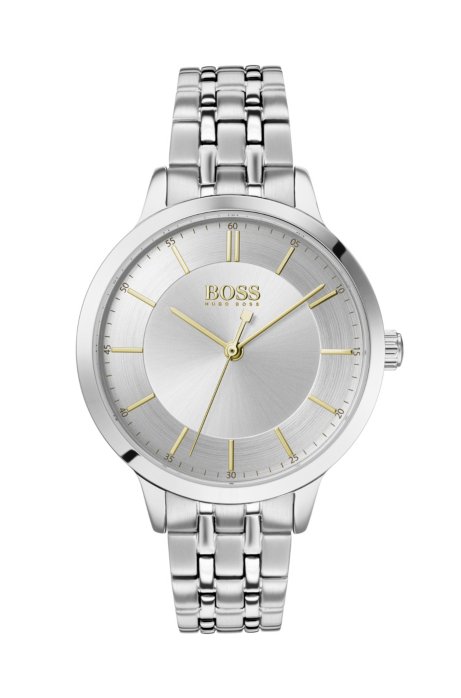 Stainless-steel watch with two-tier dial and link bracelet, Silver