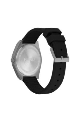 Grey-plated watch with city-name-engraved bezel, Black