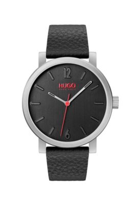 Black-leather-strap watch with tonal dial