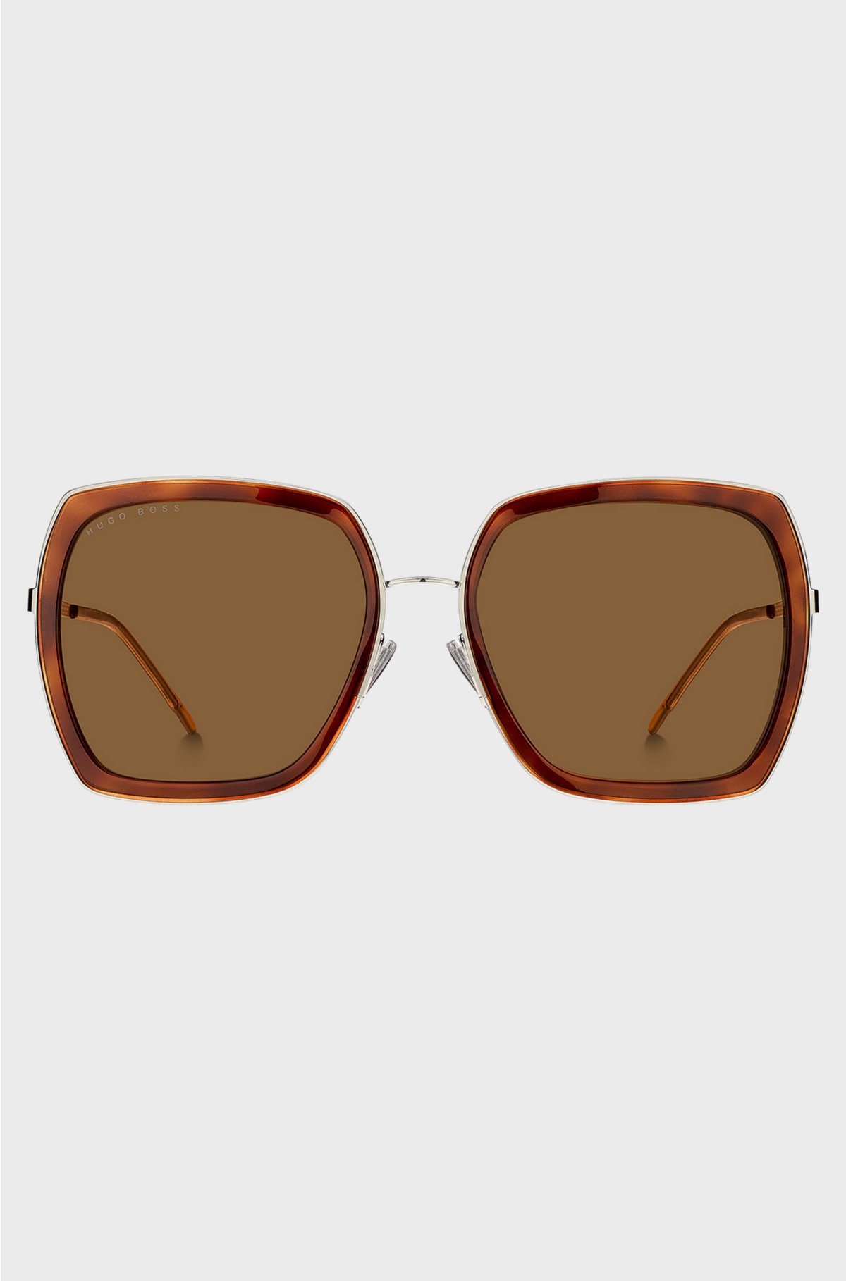 Angular sunglasses with Havana frames and signature hardware, Brown Patterned