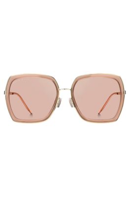 Angular sunglasses in mixed materials with signature hardware, Pink