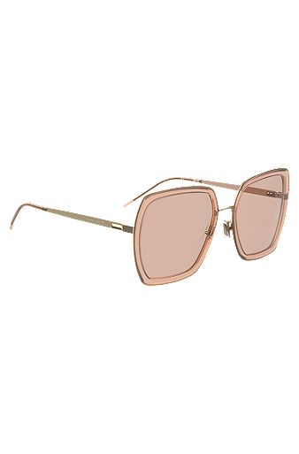 Angular sunglasses in mixed materials with signature hardware, Pink