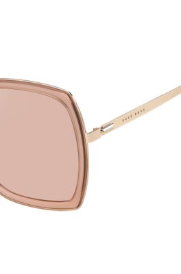 Angular sunglasses in mixed materials with signature hardware, Pink