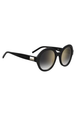 BOSS Round sunglasses in black acetate with signature hardware