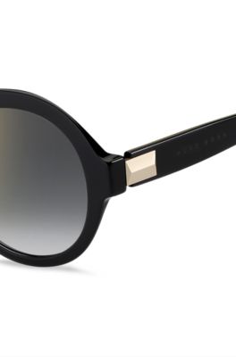 BOSS Round sunglasses in black acetate with signature hardware
