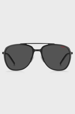 Double-bridge sunglasses in black steel, Black